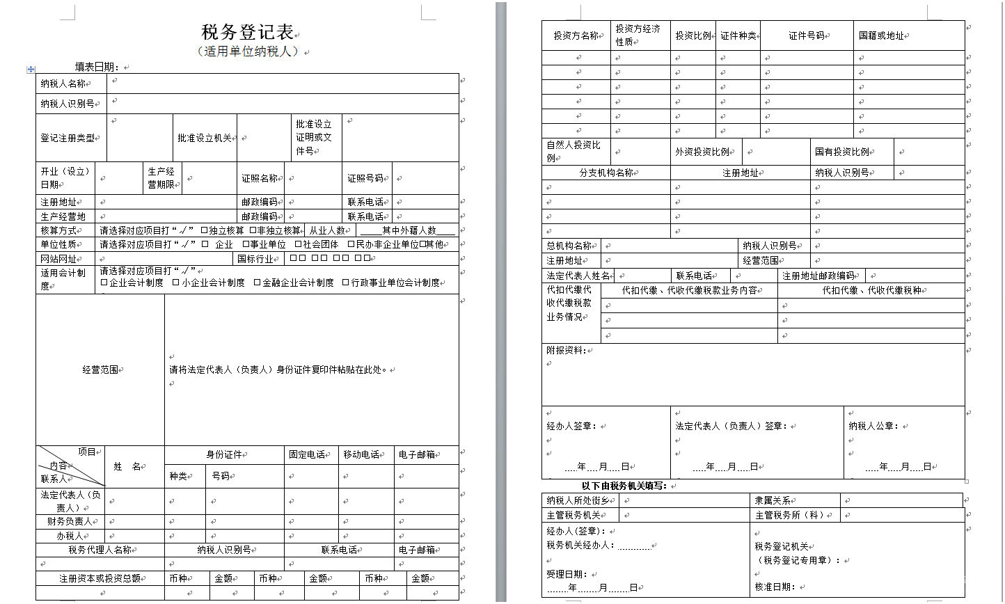 办理税务登记时填写的税务登记表包括哪些内容？ 会计实务