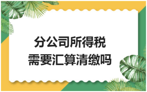 ​分公司所得税需要汇算清缴吗 税法实务